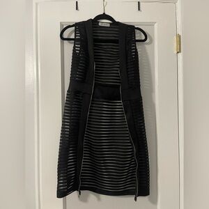 Jasmine Black Sheer Stripe Bodycon Dress / Long Vest